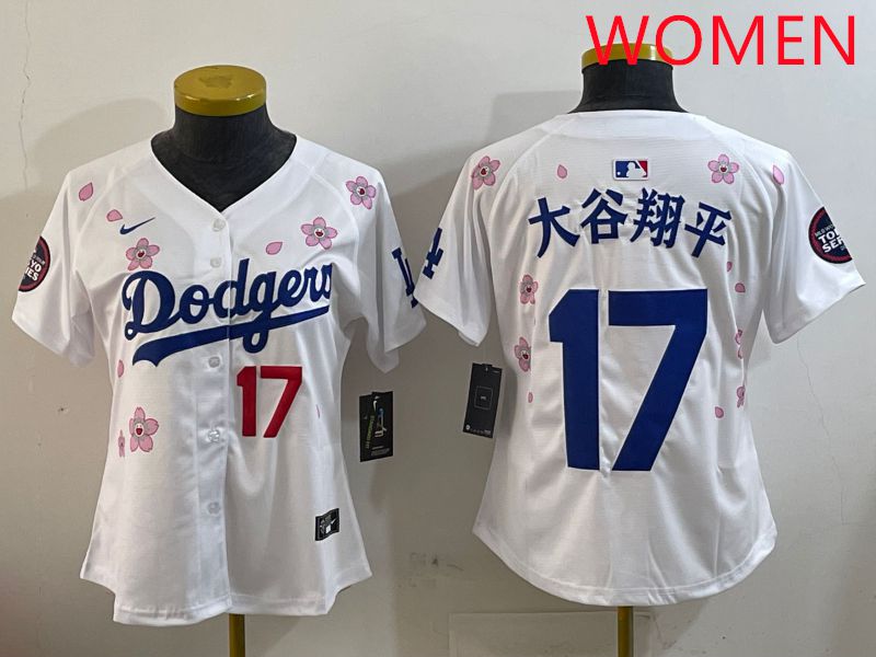 Women Los Angeles Dodgers 17 Ohtani White Sakura Edition 2025 Nike MLB Jersey style 15